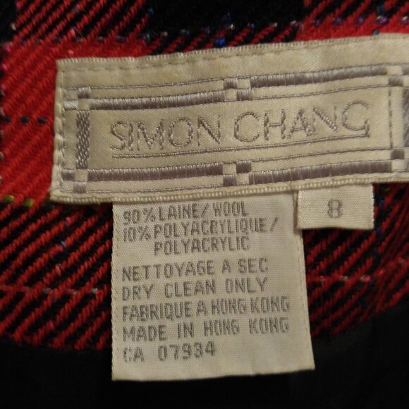 Vintage 1970's Red and Black Plaid Blazer by Simon Chang - Size 8, retro office - Picture 7 of 7